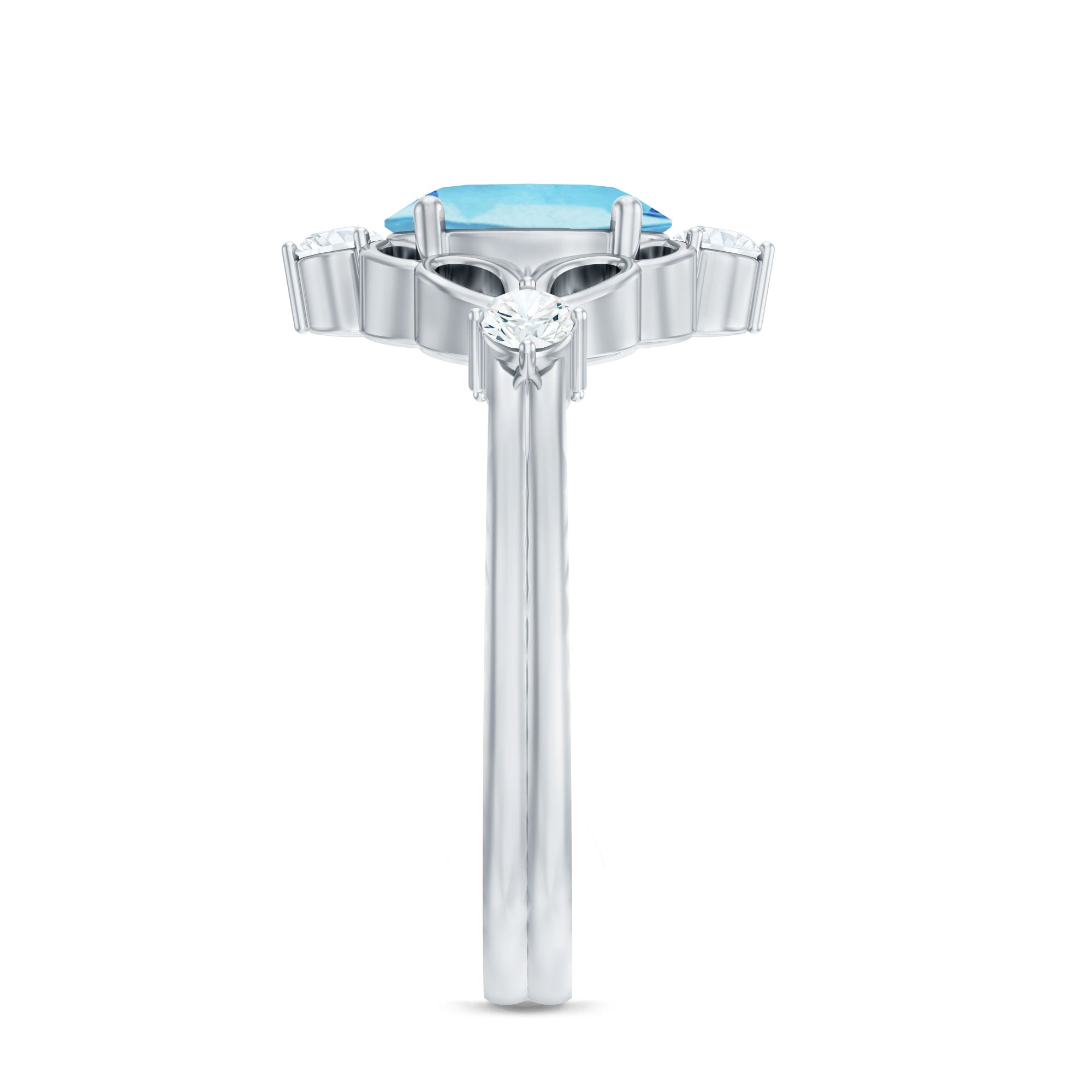 Art Deco Style 1 Carat Oval Shape Aquamarine and Diamond Cocktail Ring