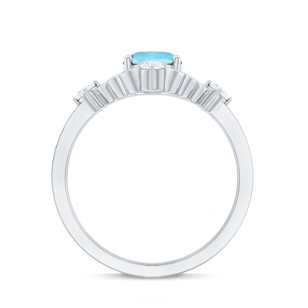 Art Deco Style 1 Carat Oval Shape Aquamarine and Diamond Cocktail Ring