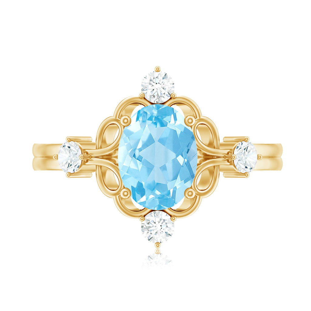 Art Deco Style 1 Carat Oval Shape Aquamarine and Diamond Cocktail Ring