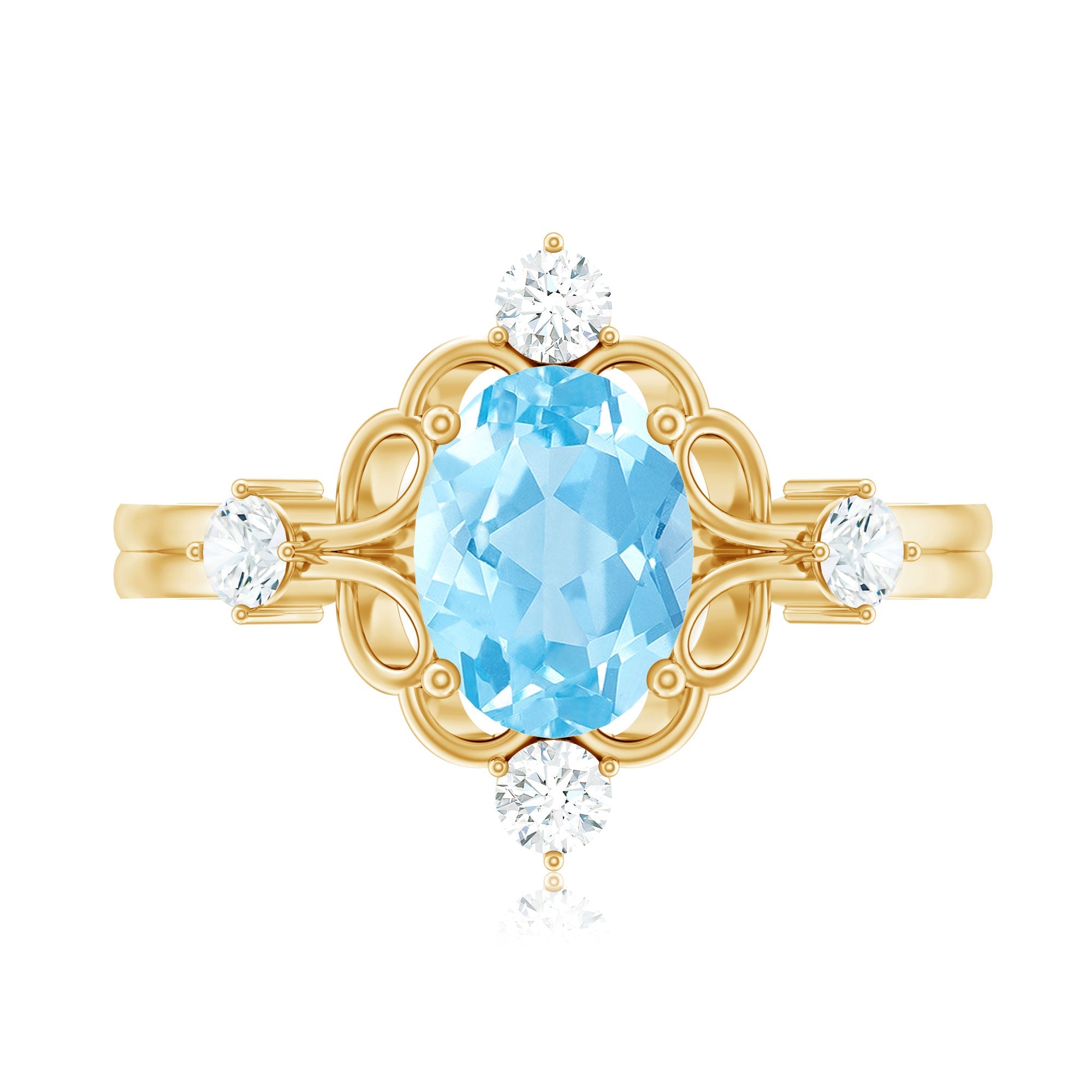 Art Deco Style 1 Carat Oval Shape Aquamarine and Diamond Cocktail Ring