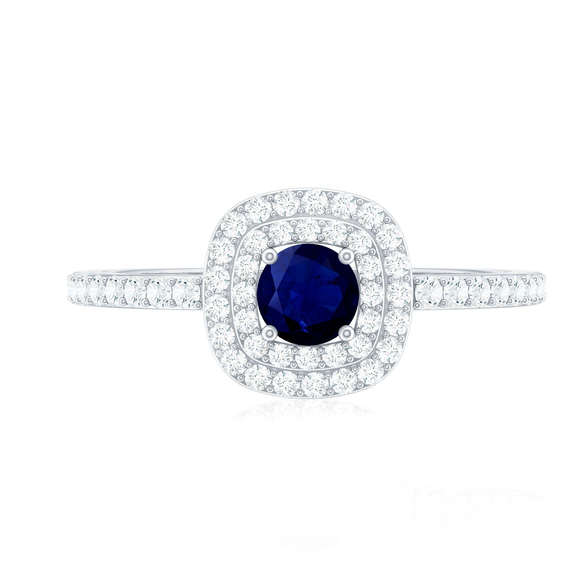 3/4 CT Classic Blue Sapphire Double Halo Engagement Ring with Diamond