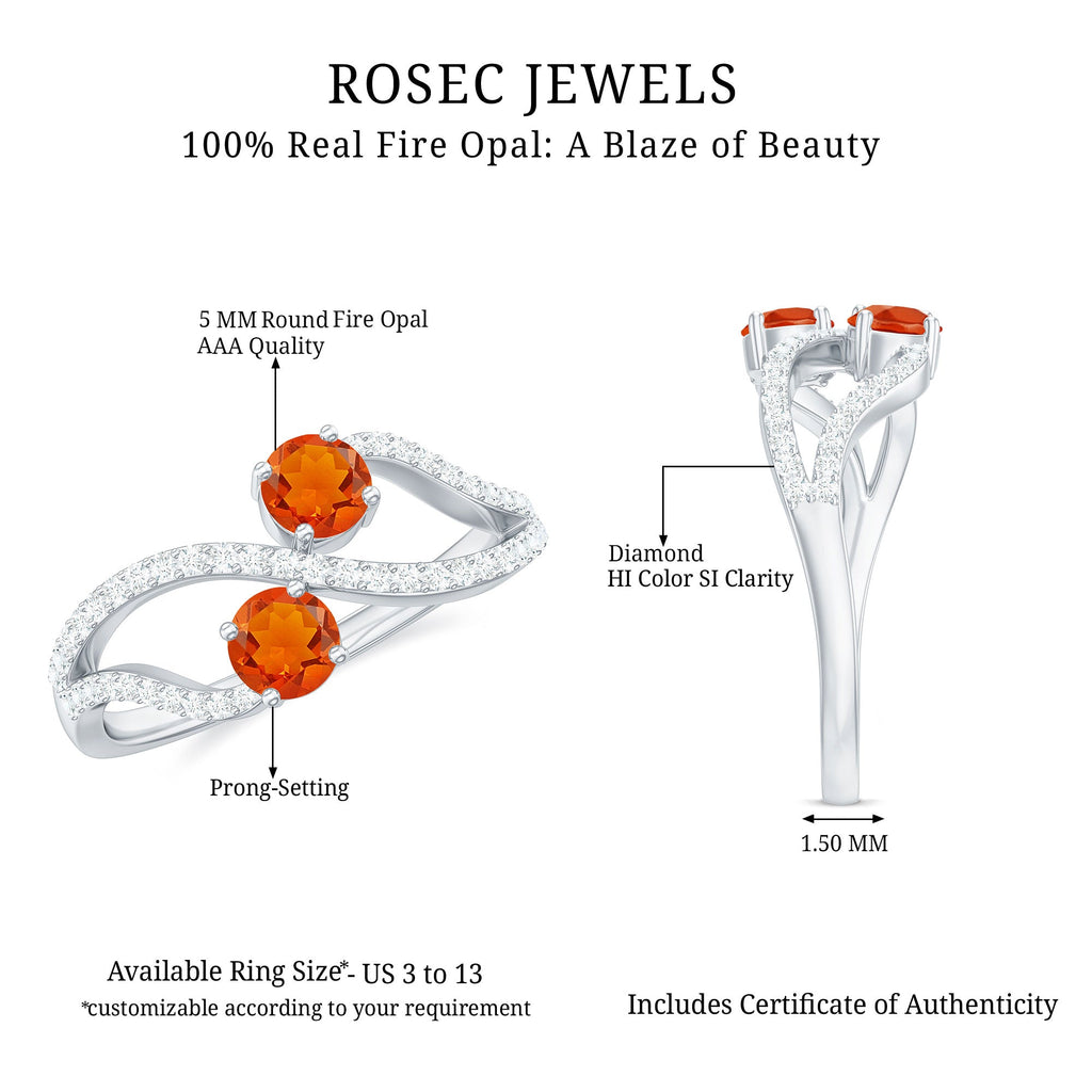 3/4 CT Minimal Fire Opal and Diamond Engagement Ring