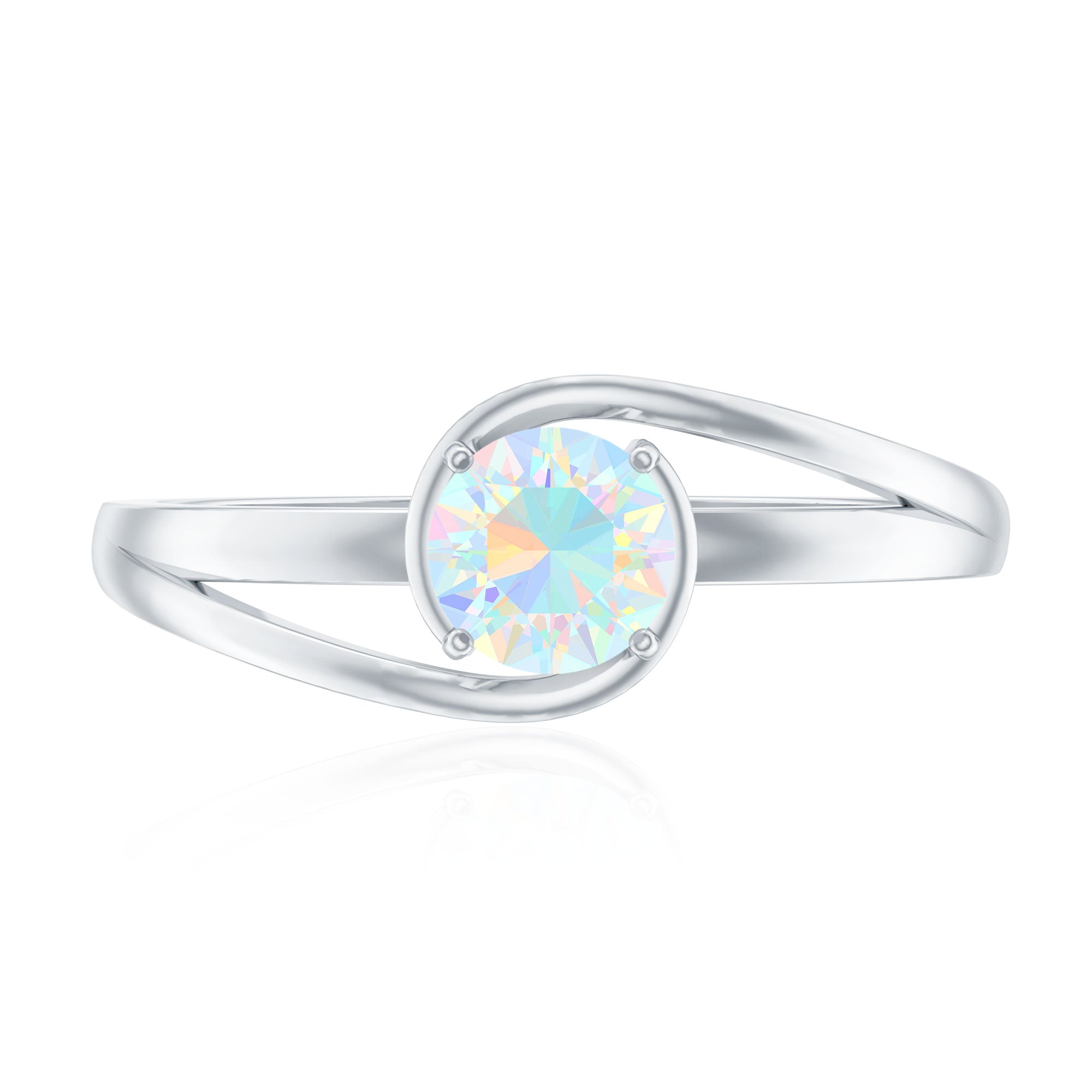 Natural Ethiopian Opal Solitaire Ring with Bypass Shank