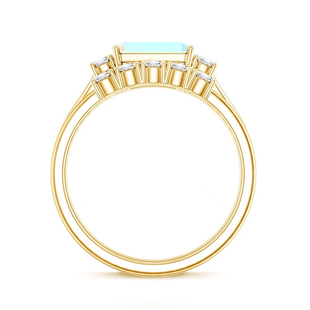 Natural Ethiopian Opal Diamond Emerald Cut Engagement Ring and Wedding Band Set