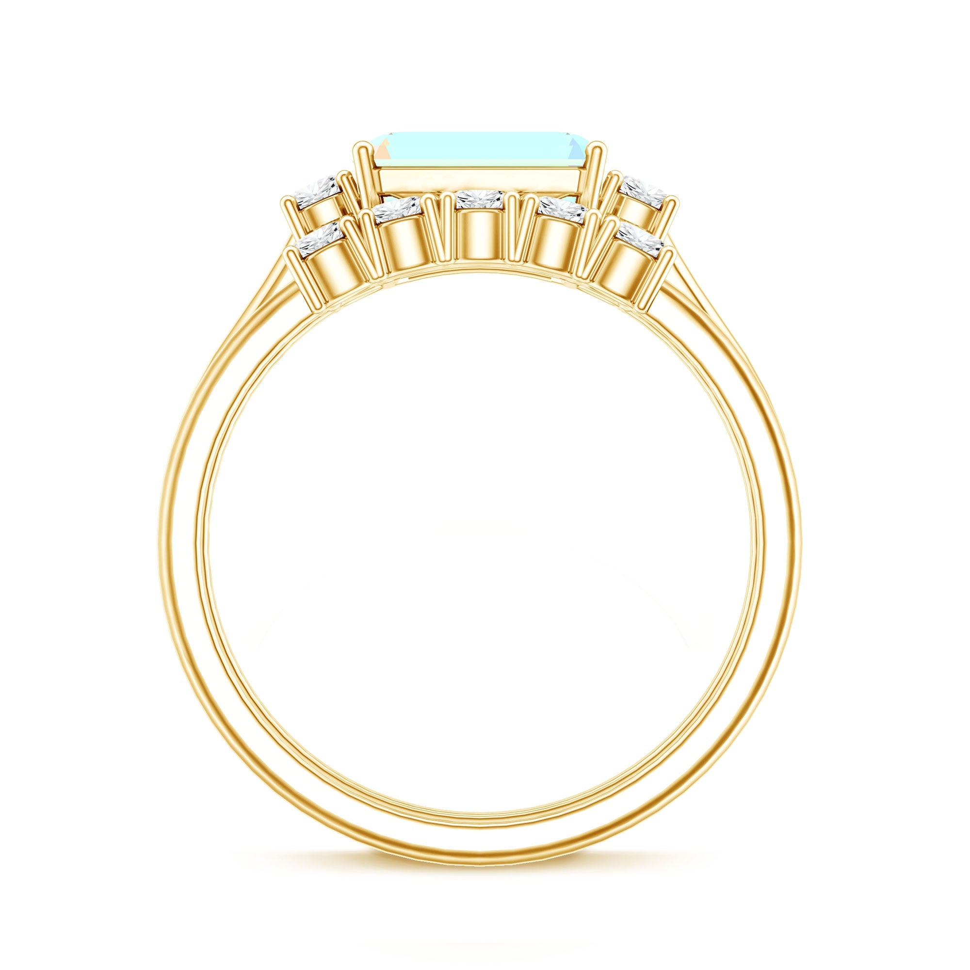 Natural Ethiopian Opal Diamond Emerald Cut Engagement Ring and Wedding Band Set