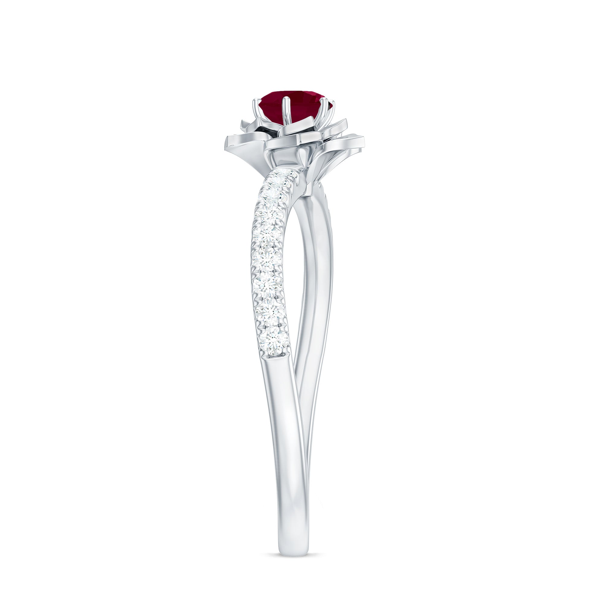 Natural 0.6 Carat Ruby Flower Engagement Ring with Diamond