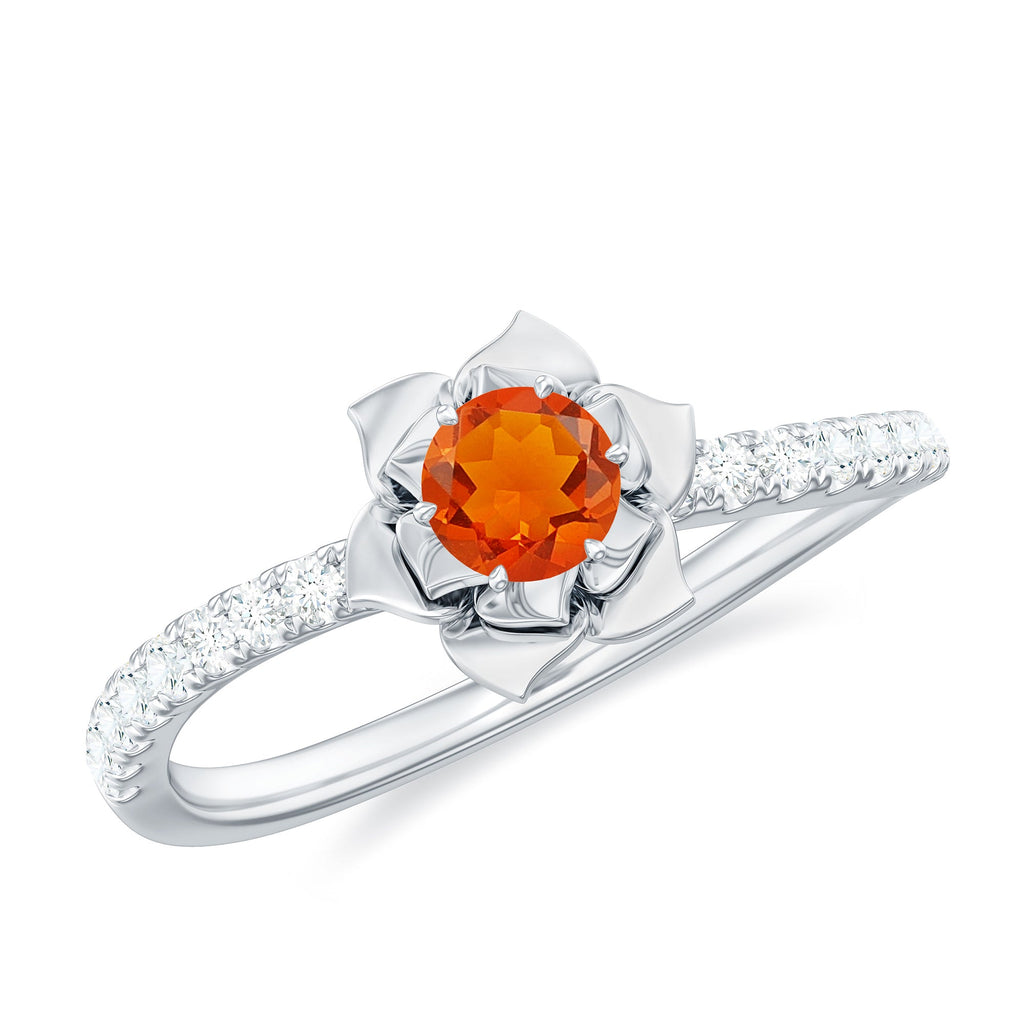 0.45 Carat Fire Opal Flower Engagement Ring with Diamond