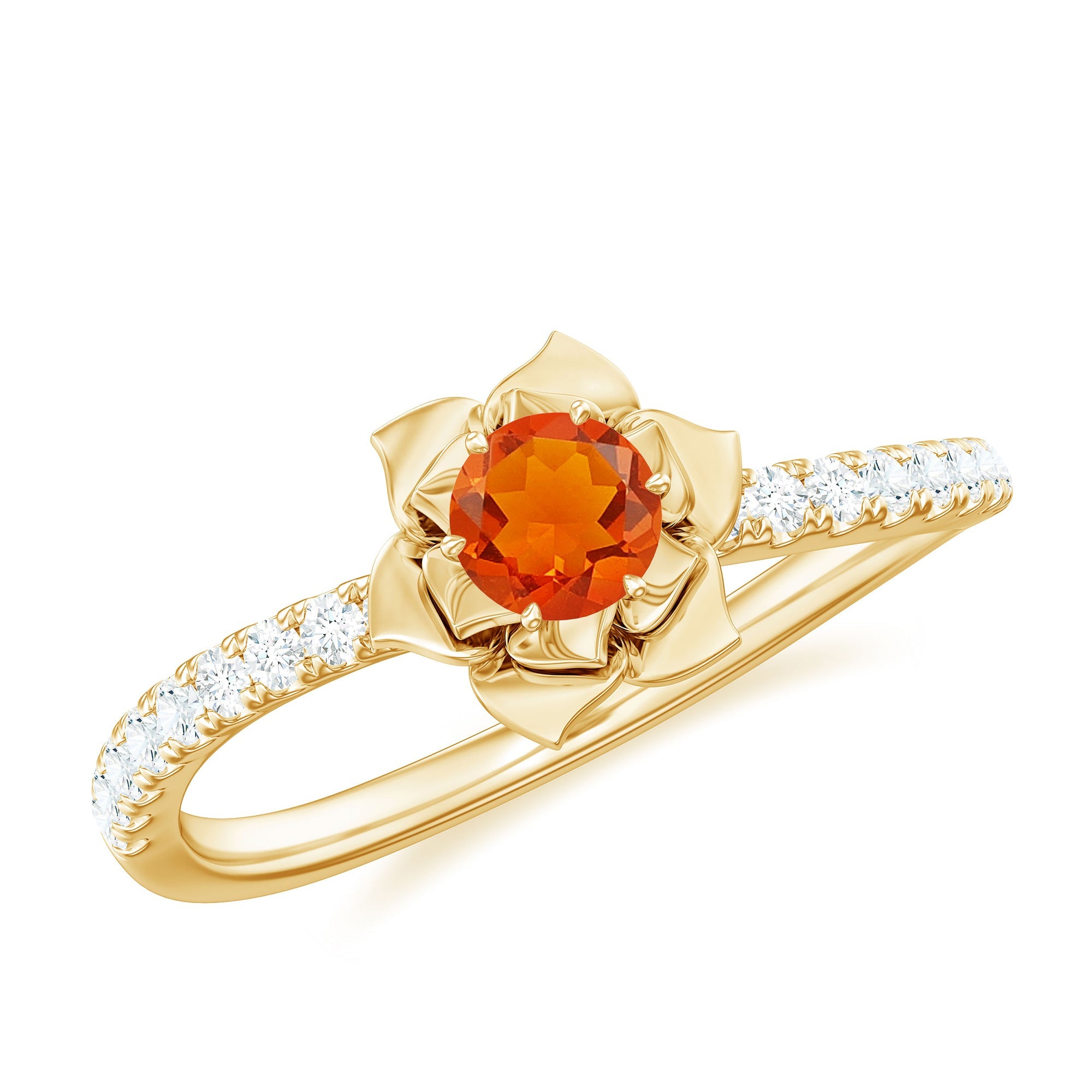 0.45 Carat Fire Opal Flower Engagement Ring with Diamond