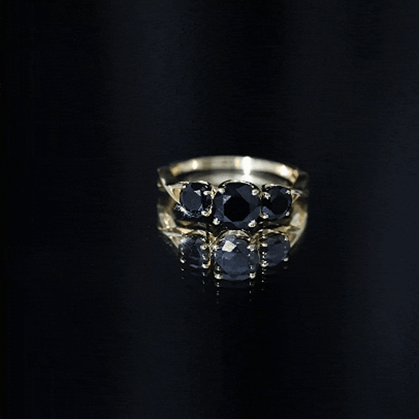 Natural Black Spinel 3 Stone Engagement Ring for Women
