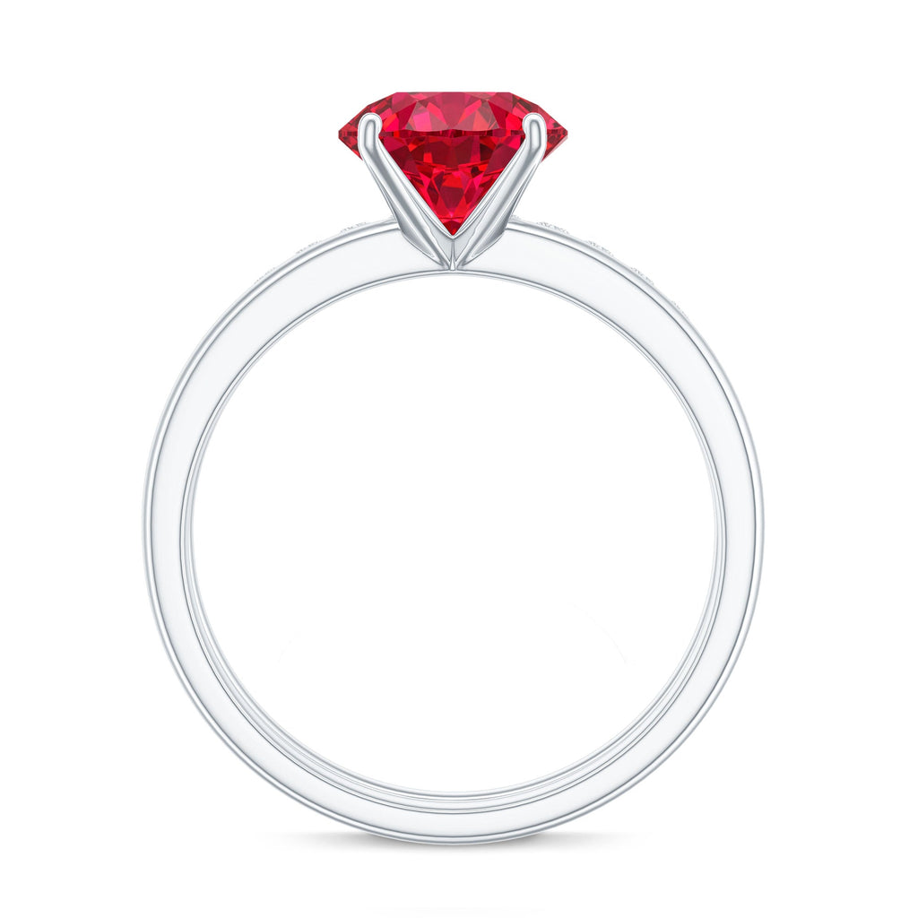 3 CT Solitaire Created Ruby Wedding Ring Set with Diamond