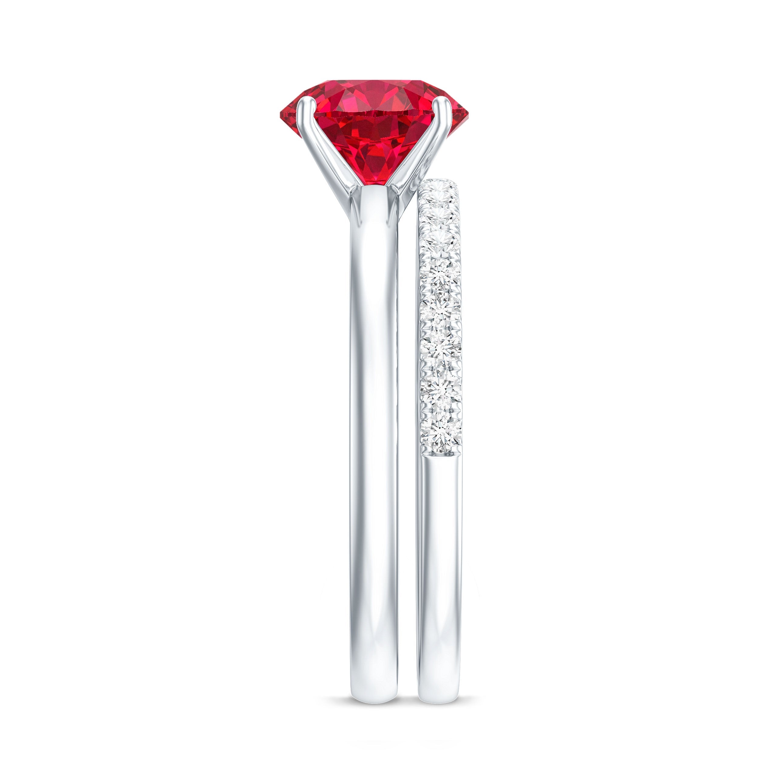 3 CT Solitaire Created Ruby Wedding Ring Set with Diamond