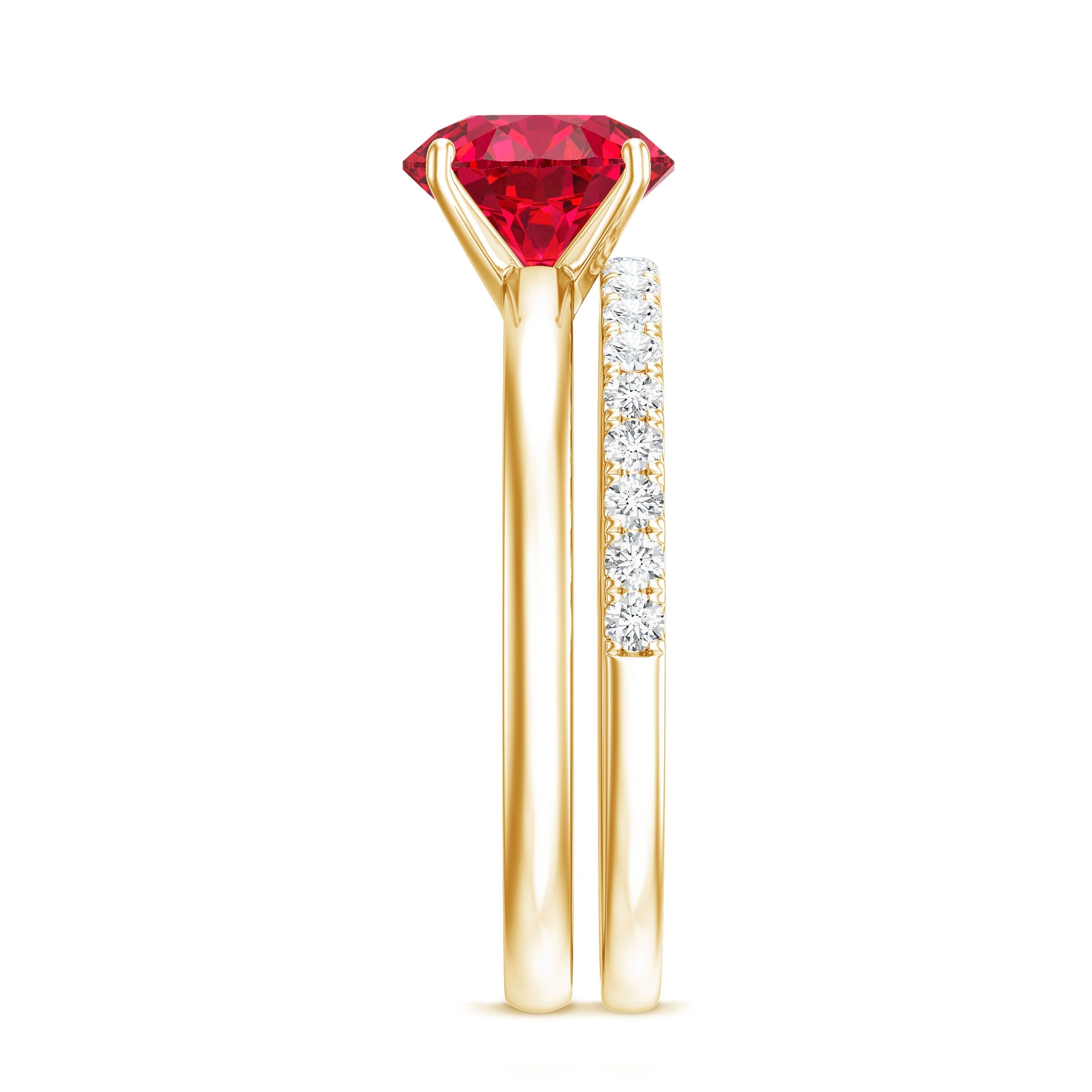 3 CT Solitaire Created Ruby Wedding Ring Set with Diamond