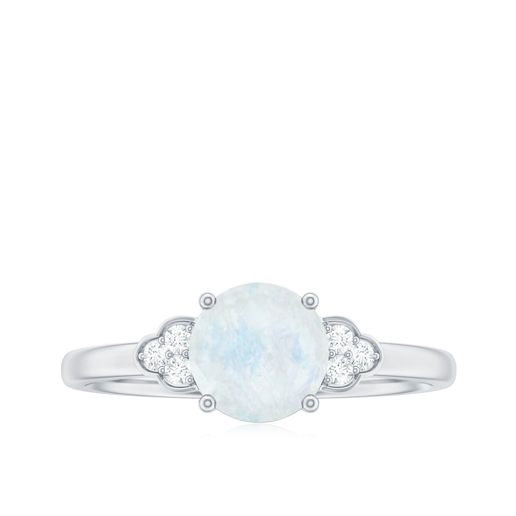 1.50 CT Moonstone Solitaire Engagement Ring with Diamond Trio