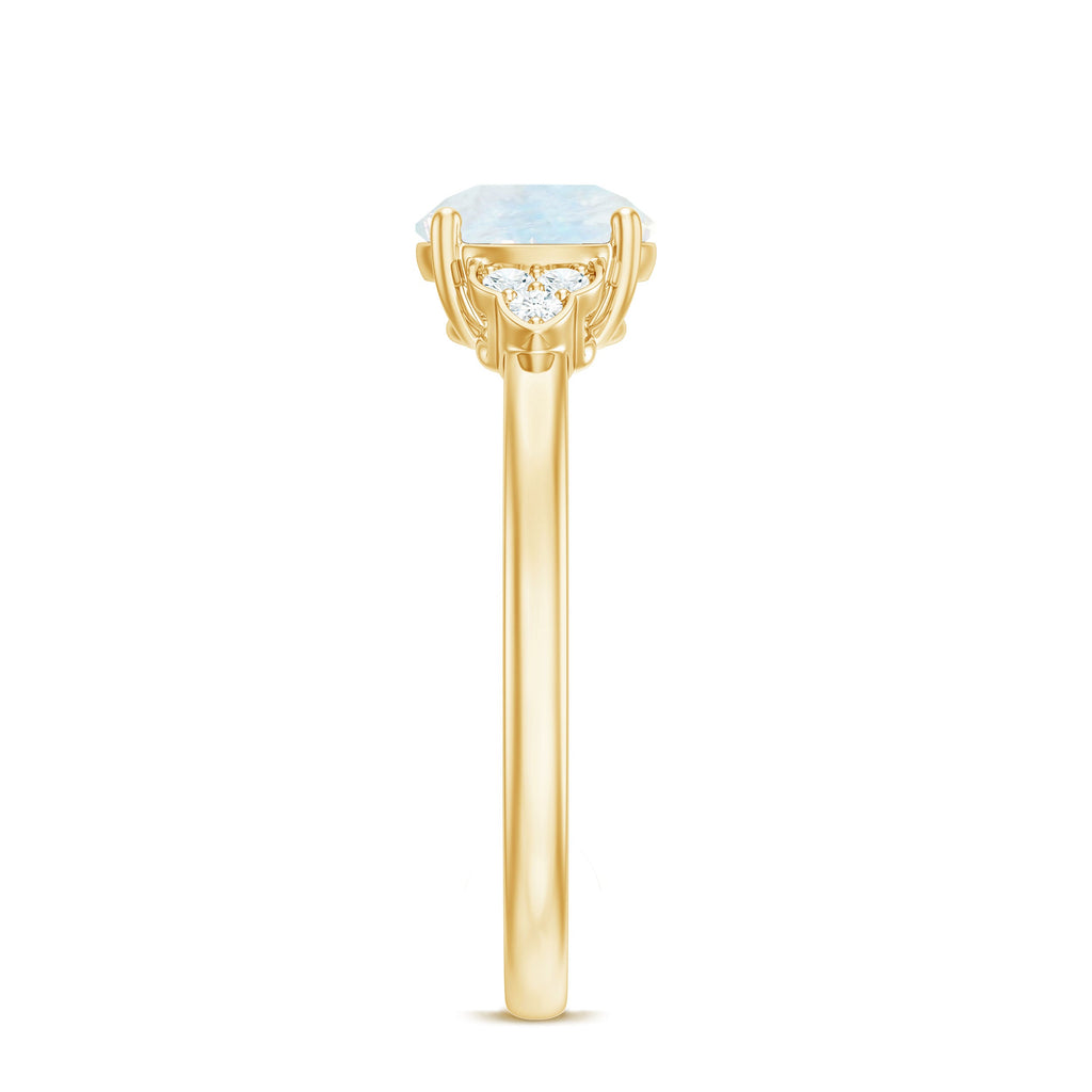 1.50 CT Moonstone Solitaire Engagement Ring with Diamond Trio