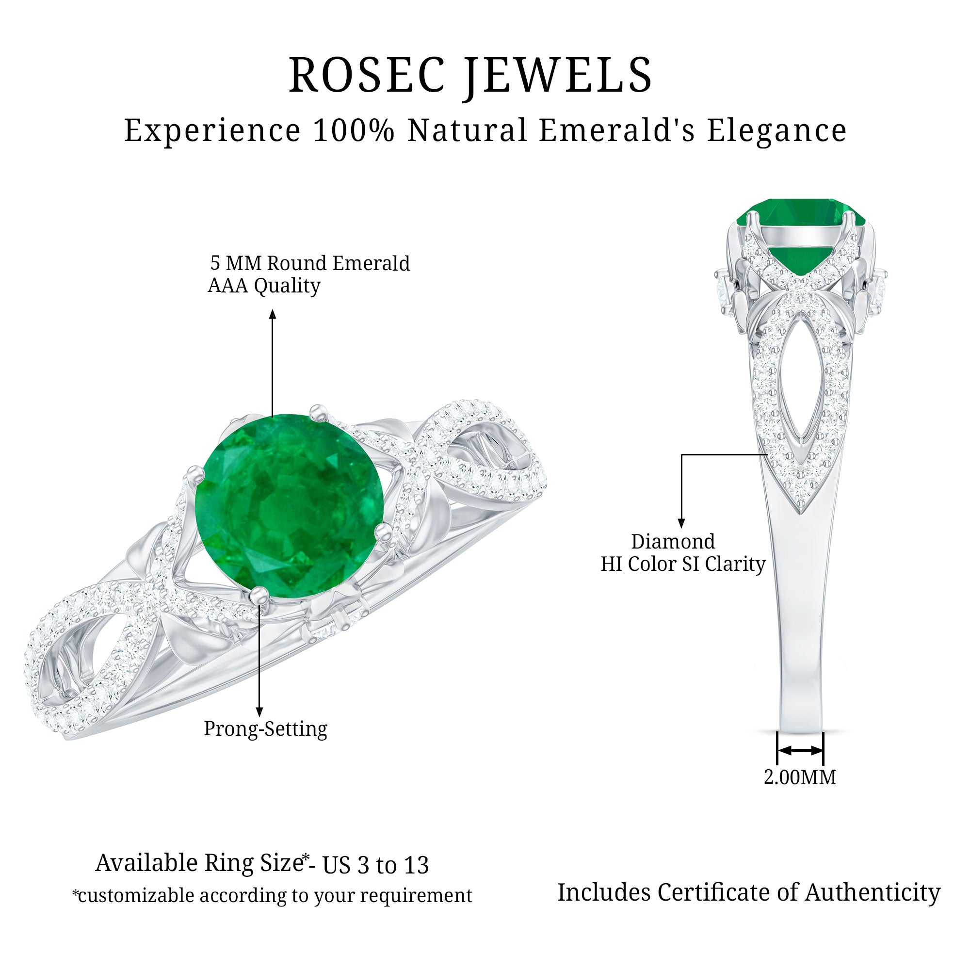 Designer Emerald Crossover Engagement Ring with Diamond
