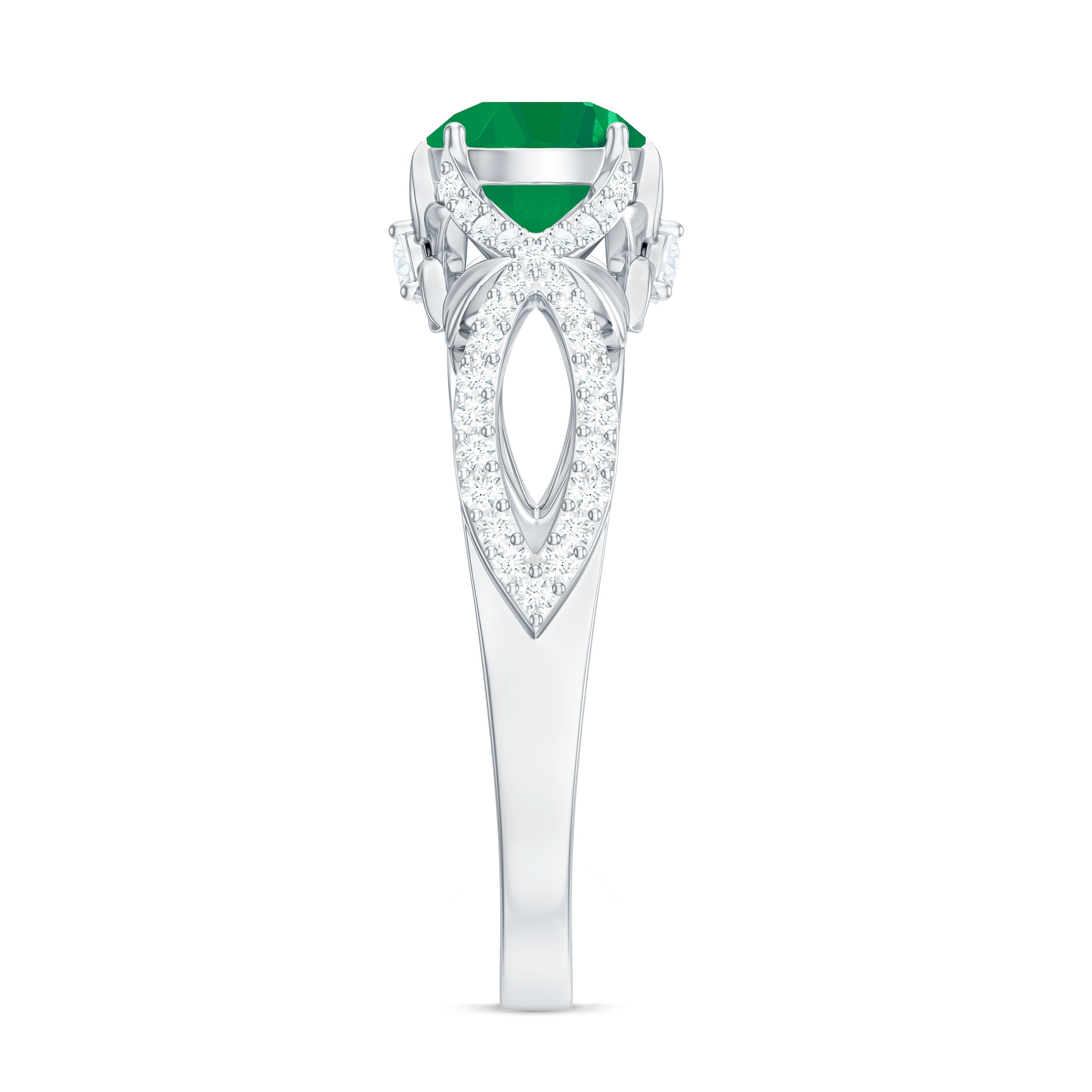 Designer Emerald Crossover Engagement Ring with Diamond
