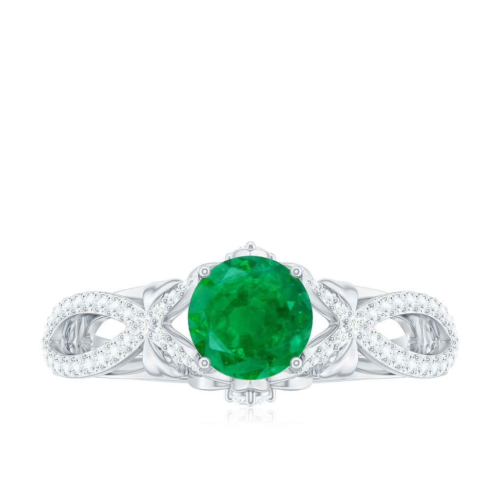 Designer Emerald Crossover Engagement Ring with Diamond