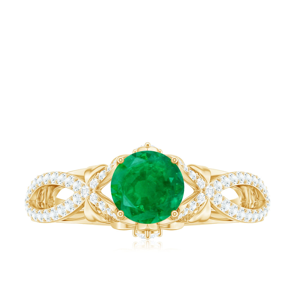 Designer Emerald Crossover Engagement Ring with Diamond