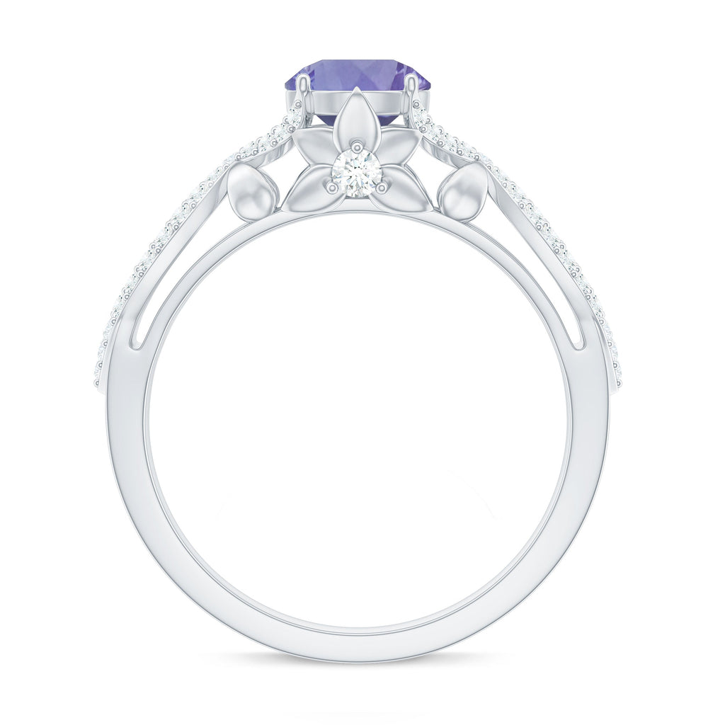 Designer Tanzanite Engagement Ring with Diamond Crossover Shank
