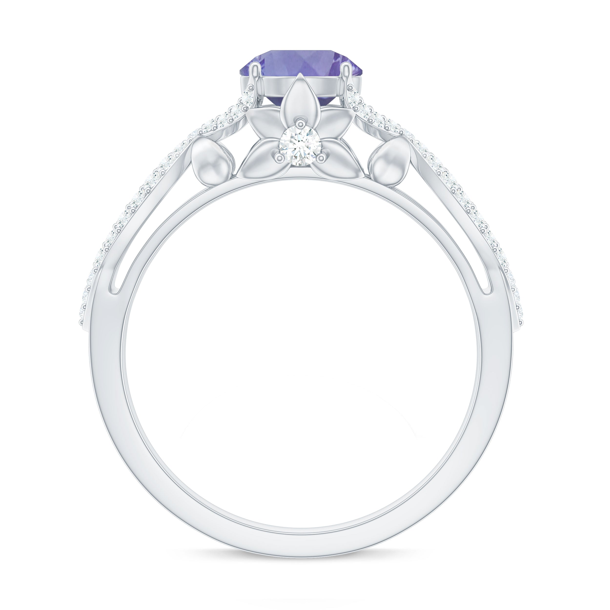 Designer Tanzanite Engagement Ring with Diamond Crossover Shank