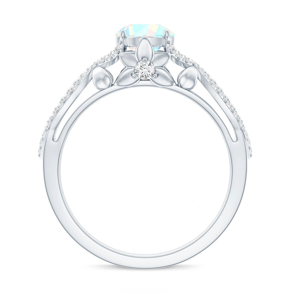 Ethiopian Opal and Diamond Engagement Ring with Crossover Shank