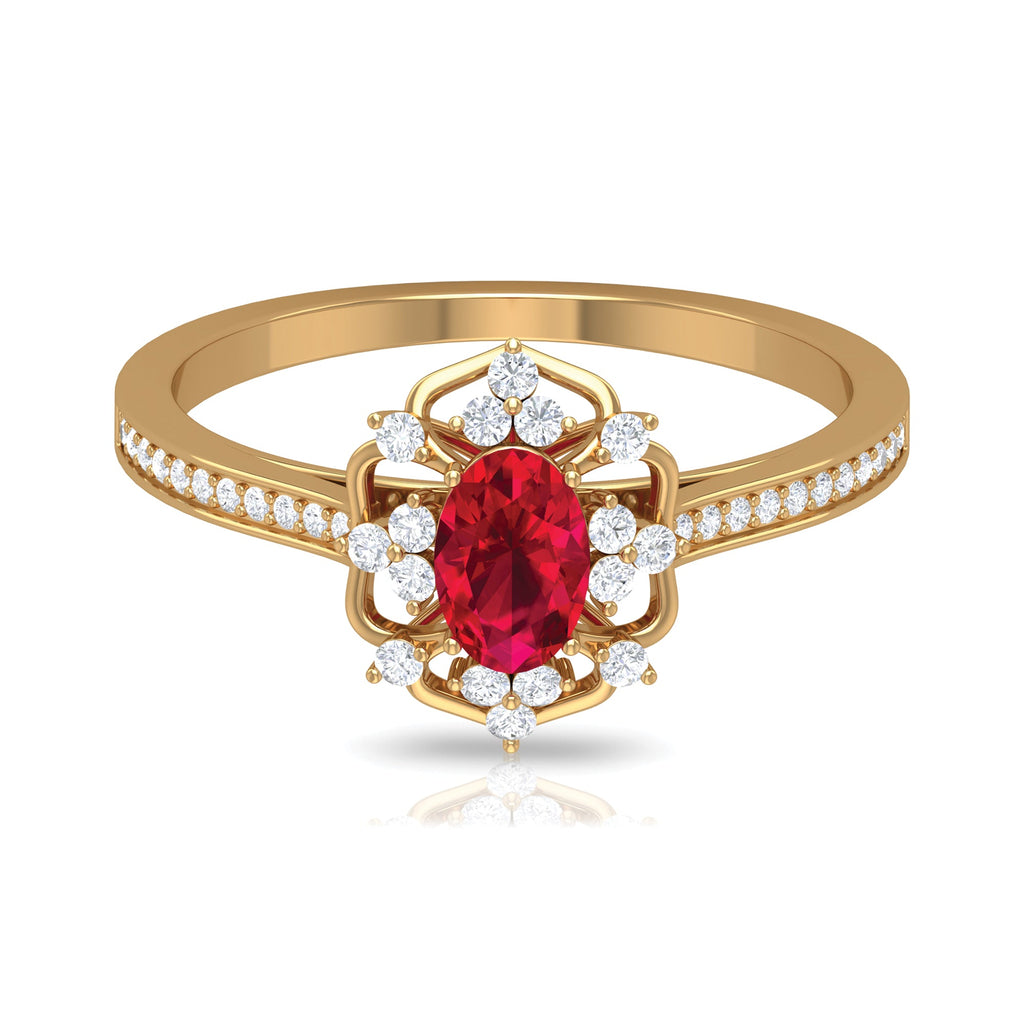 Vintage Style 0.6 Carat Ruby Oval Engagement Ring with Diamond