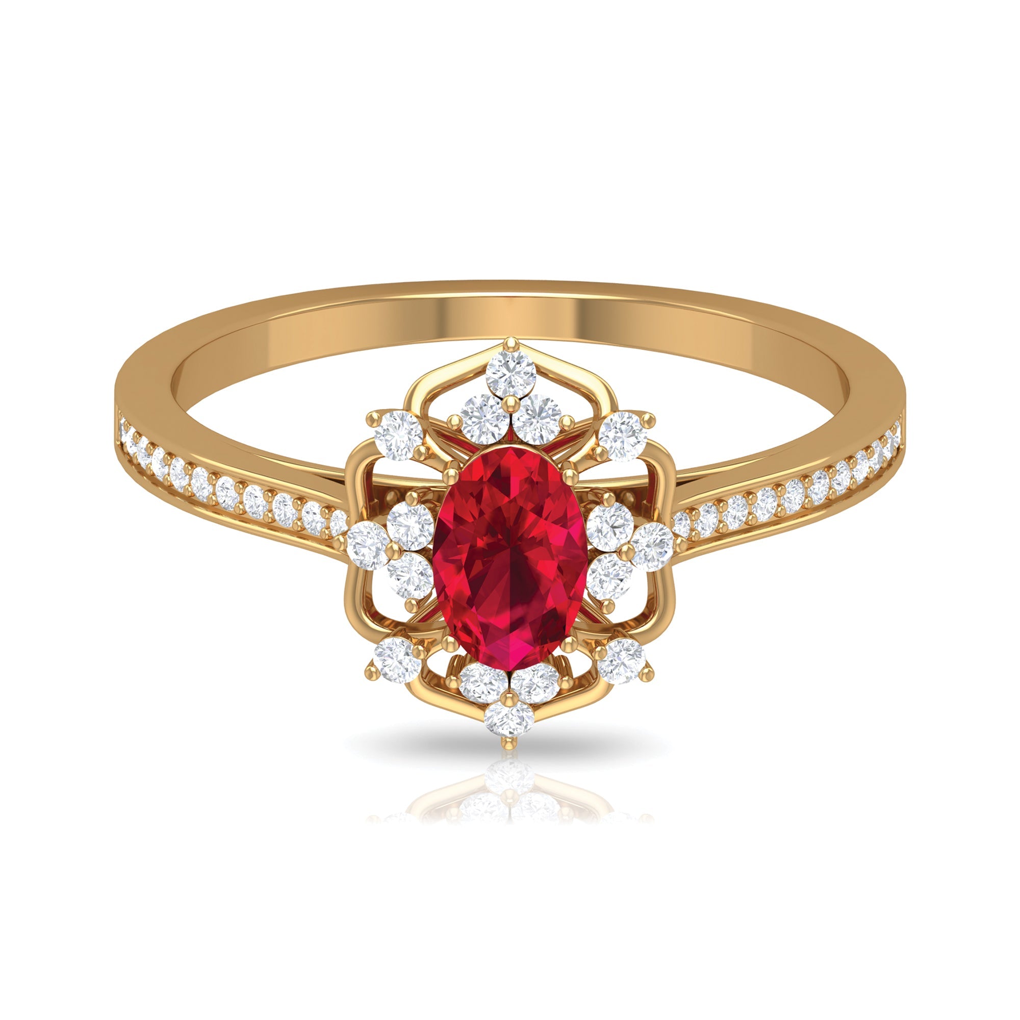 Vintage Style 0.6 Carat Ruby Oval Engagement Ring with Diamond