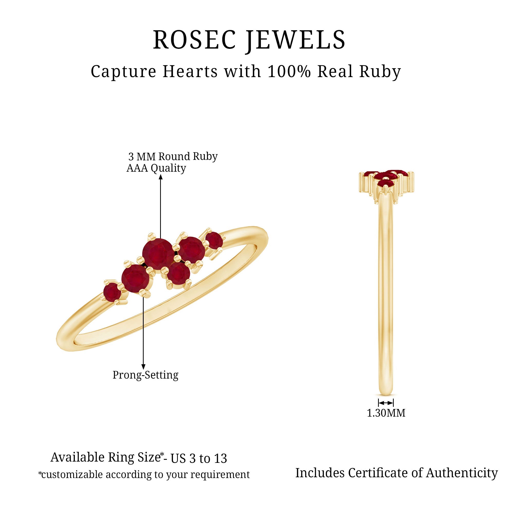 Natural Ruby Cluster Promise Ring for Women