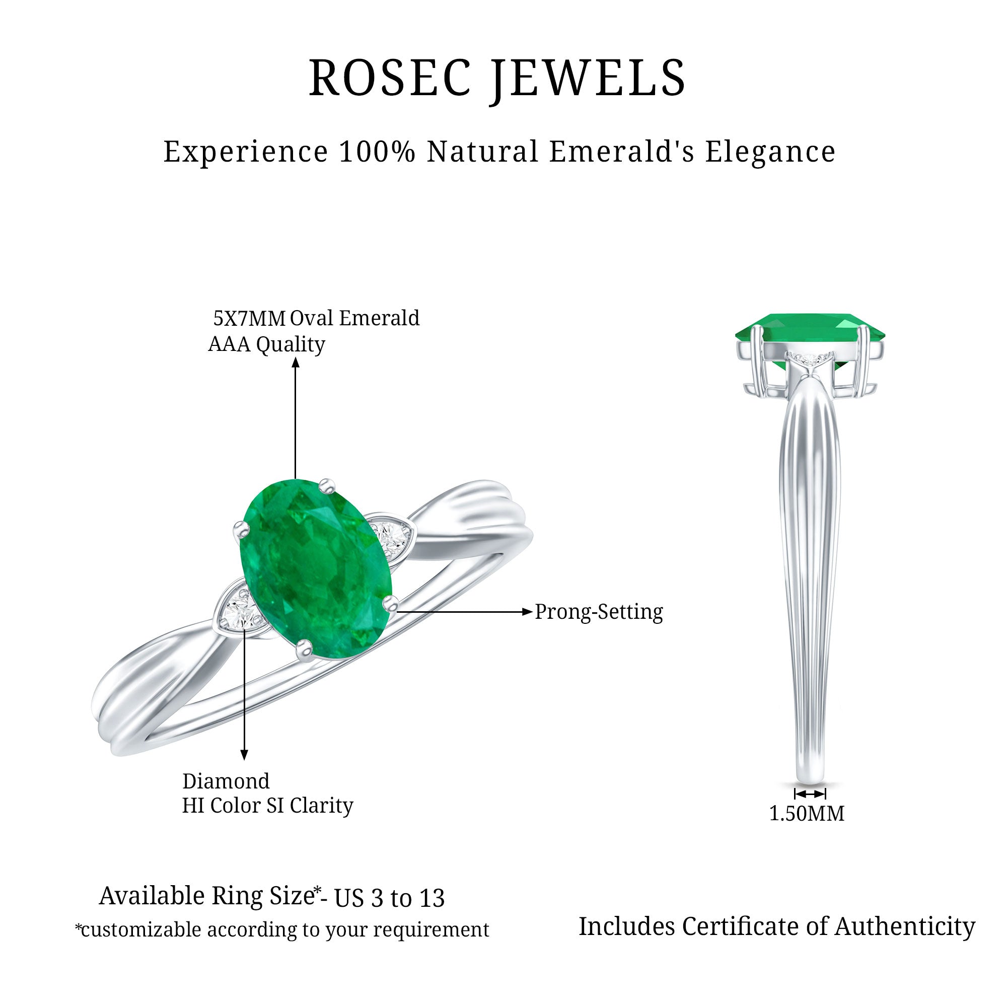 5X7 mm Oval Cut Emerald Vintage Engagement Ring with Diamond