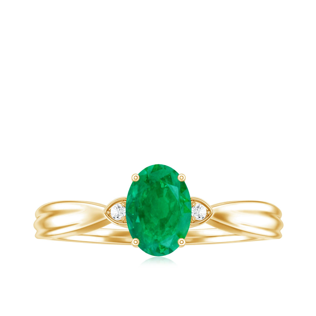 5X7 mm Oval Cut Emerald Vintage Engagement Ring with Diamond