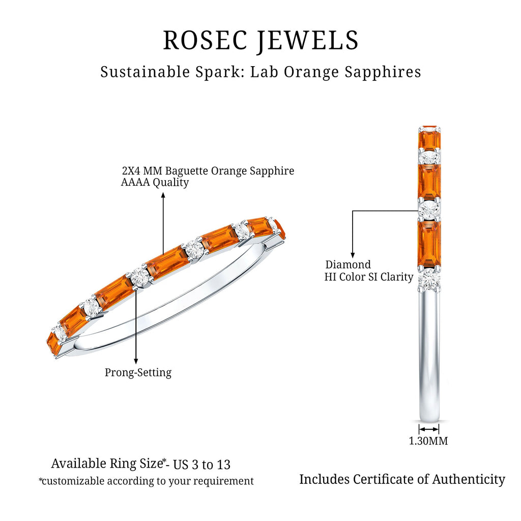 Lab Grown Orange Sapphire and Diamond Half Eternity Stackable Ring