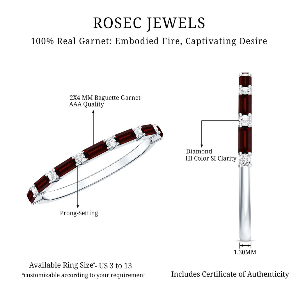 Natural Baguette Garnet Diamond Half Eternity Band With Certificate
