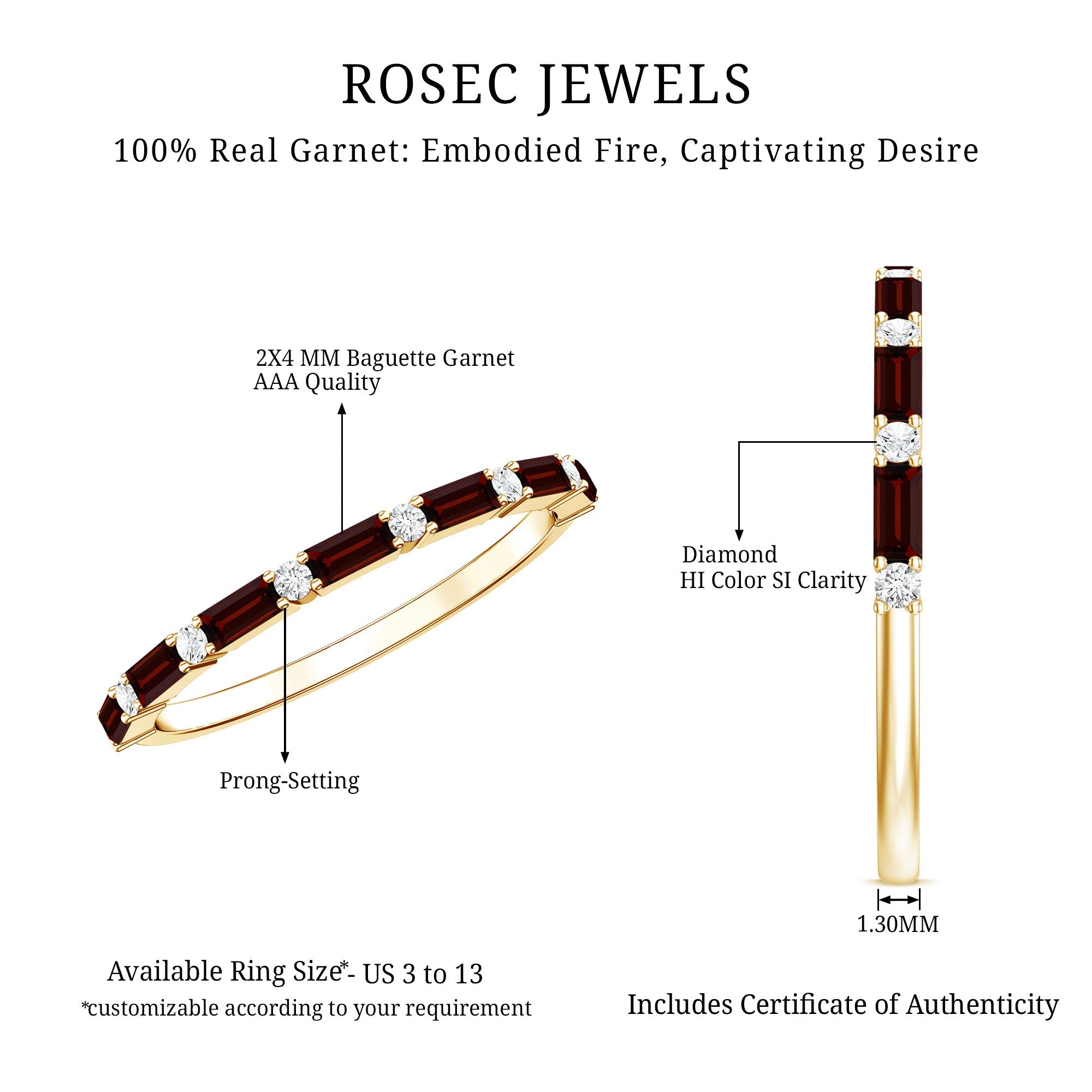Natural Baguette Garnet Diamond Half Eternity Band With Certificate