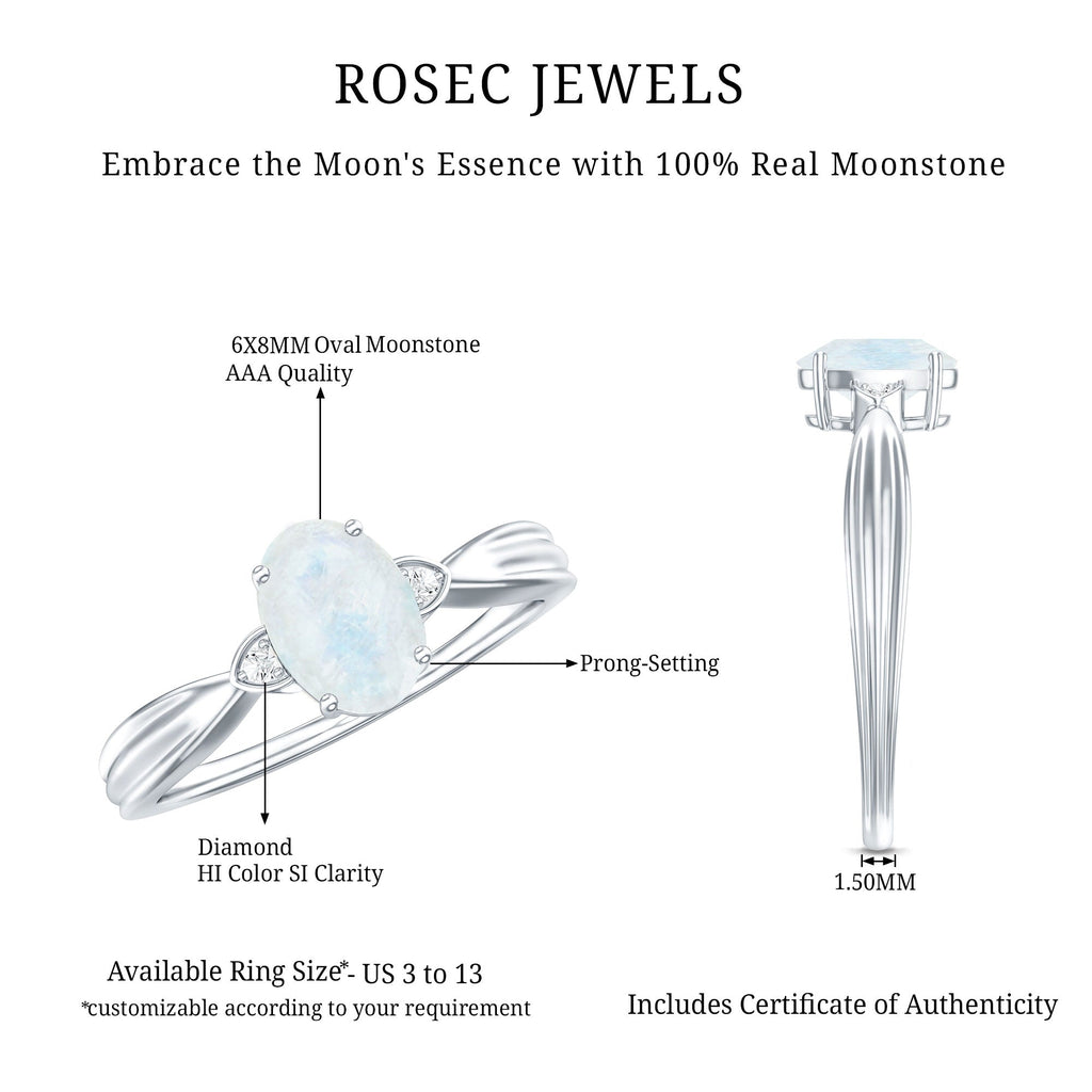 1 CT Oval Cut Moonstone Solitaire Ring with Diamond