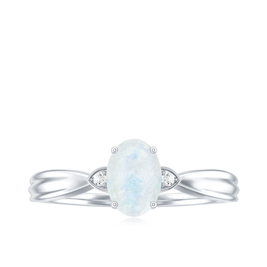 1 CT Oval Cut Moonstone Solitaire Ring with Diamond