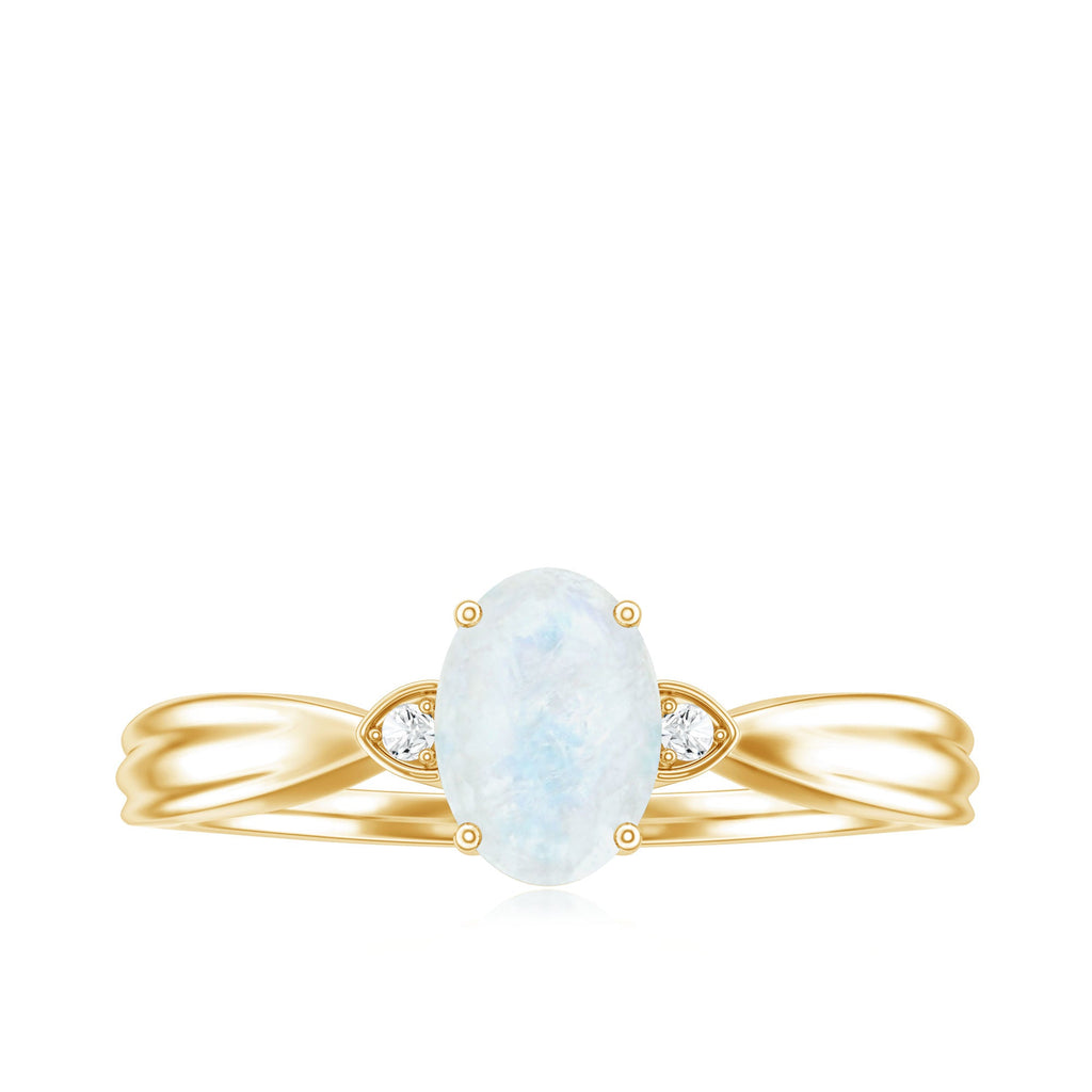 1 CT Oval Cut Moonstone Solitaire Ring with Diamond