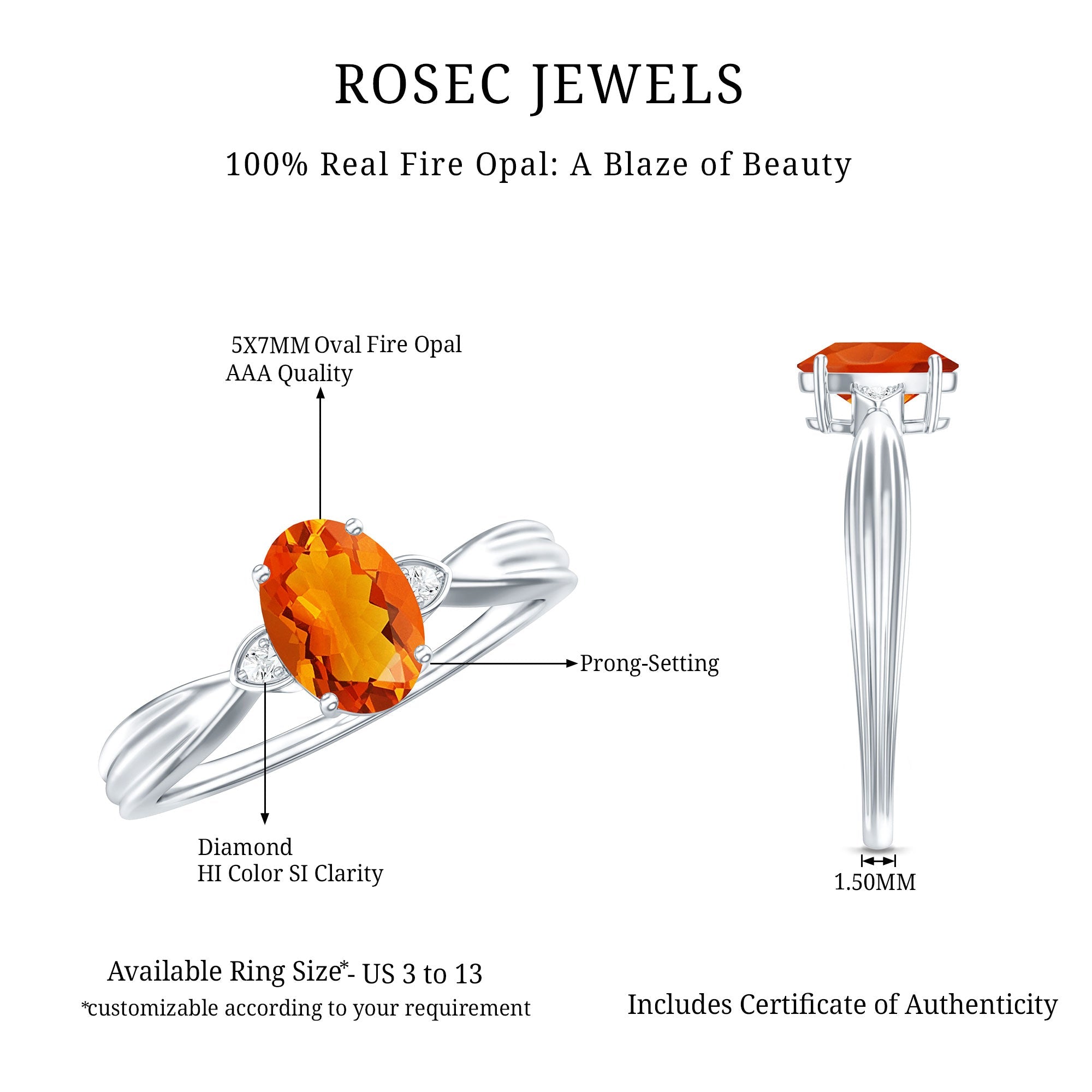 3/4 CT Oval Shape Fire Opal Engagement Ring with Diamond