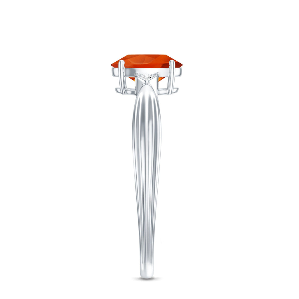 3/4 CT Oval Shape Fire Opal Engagement Ring with Diamond