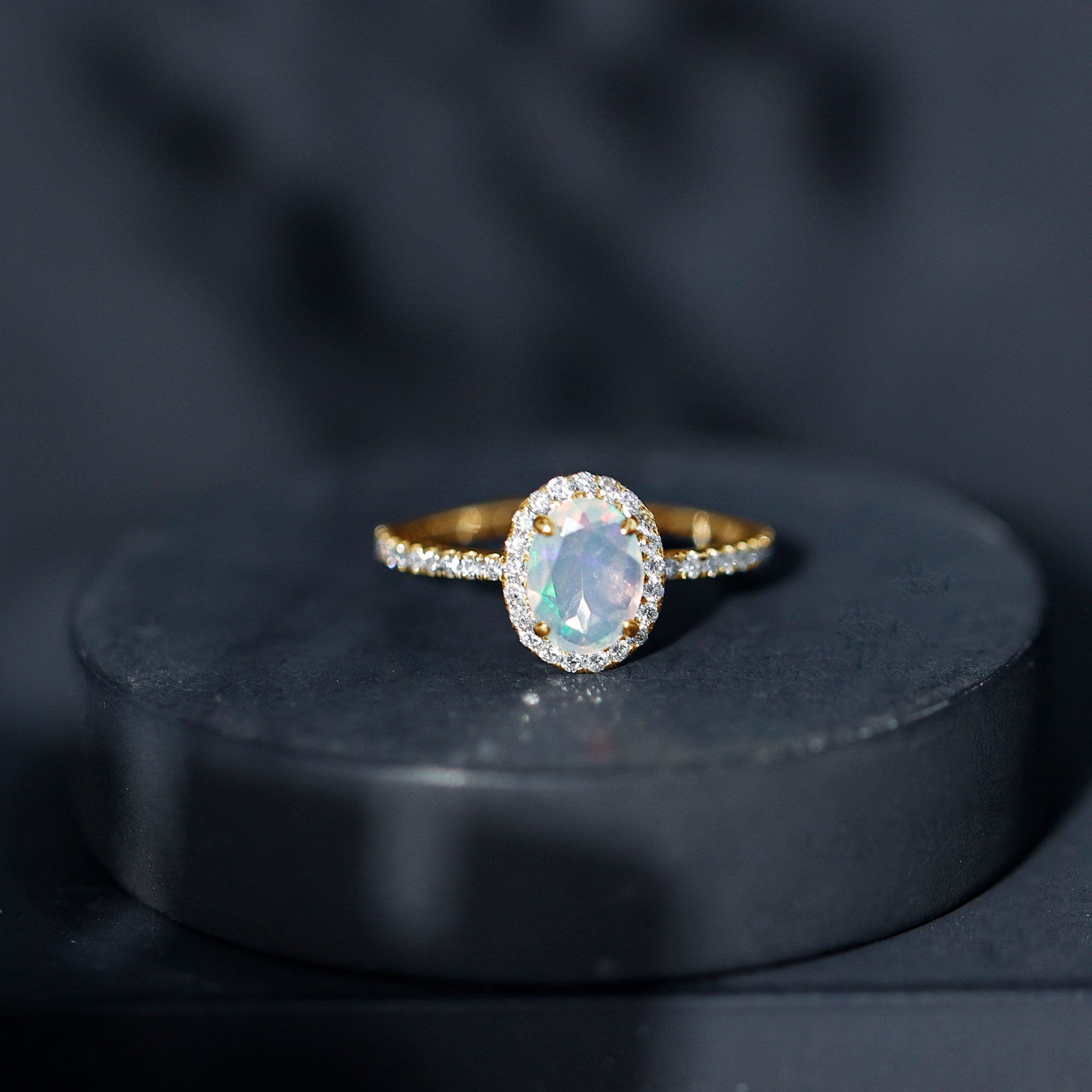 Certified Real 1.2 Carat Ethiopian Opal Oval Engagement Ring with Diamond Halo