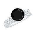 8mm Round Black Onyx Solitaire Antique Looking Engagement Ring with Diamond