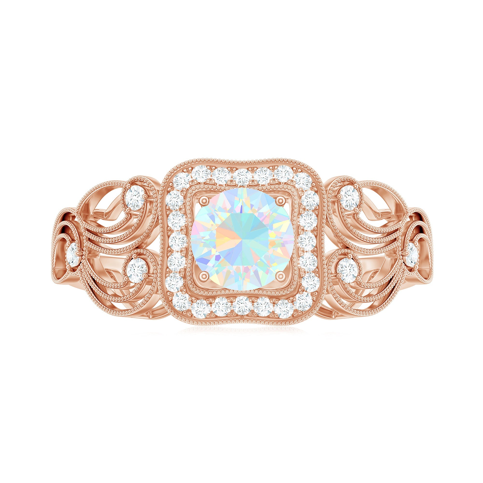 Certified Real Ethiopian Opal Retro Engagement Ring with Diamond