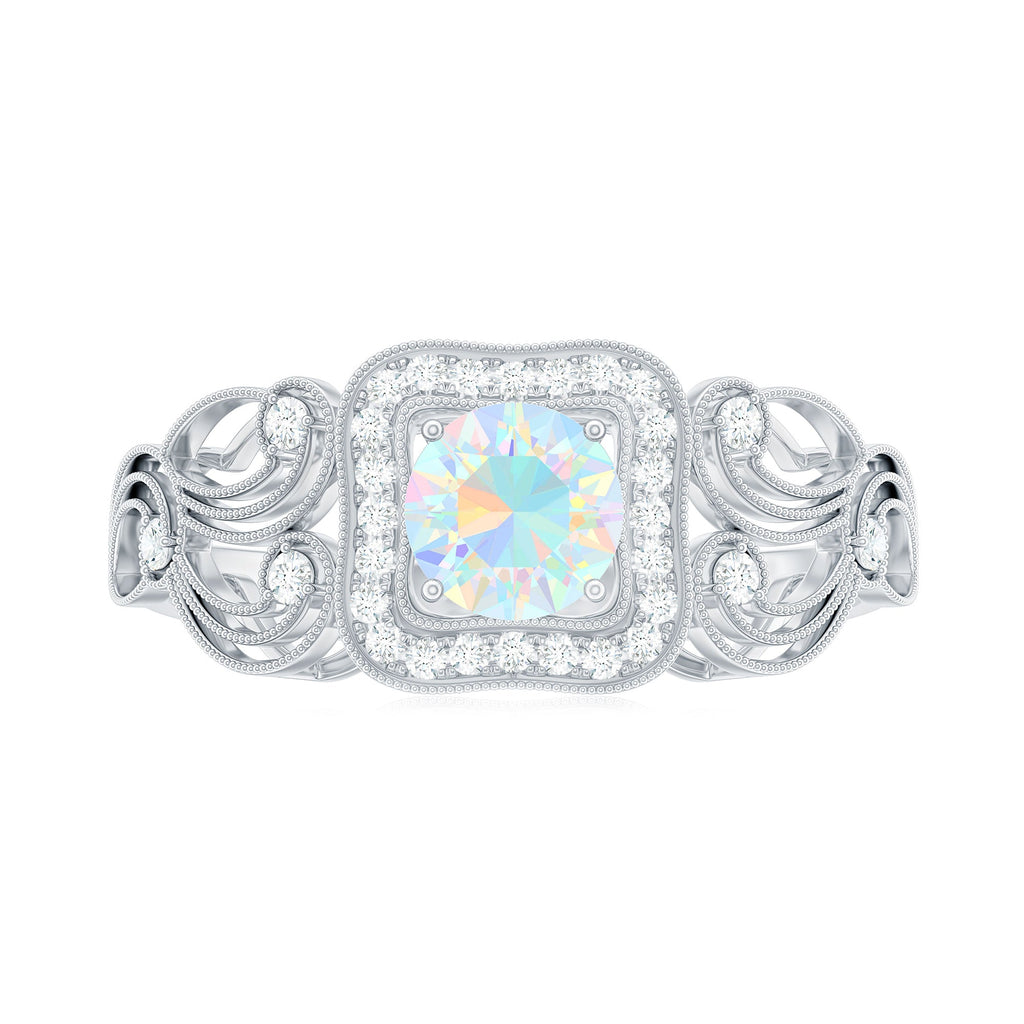 Certified Real Ethiopian Opal Retro Engagement Ring with Diamond