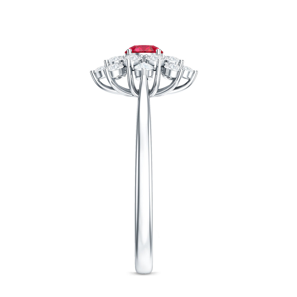 Lab Grown Ruby and Diamond Flower Cluster Engagement Ring
