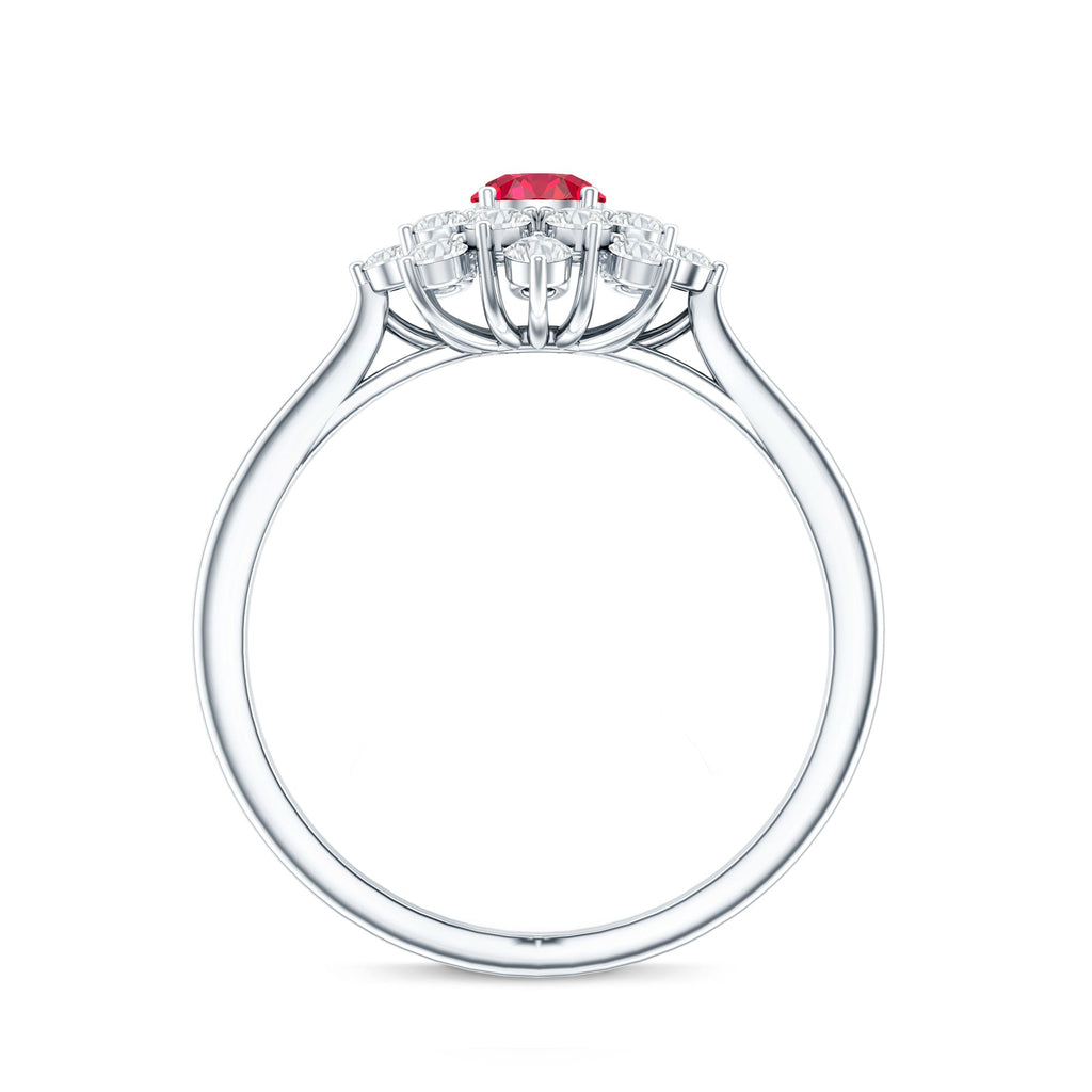 Lab Grown Ruby and Diamond Flower Cluster Engagement Ring