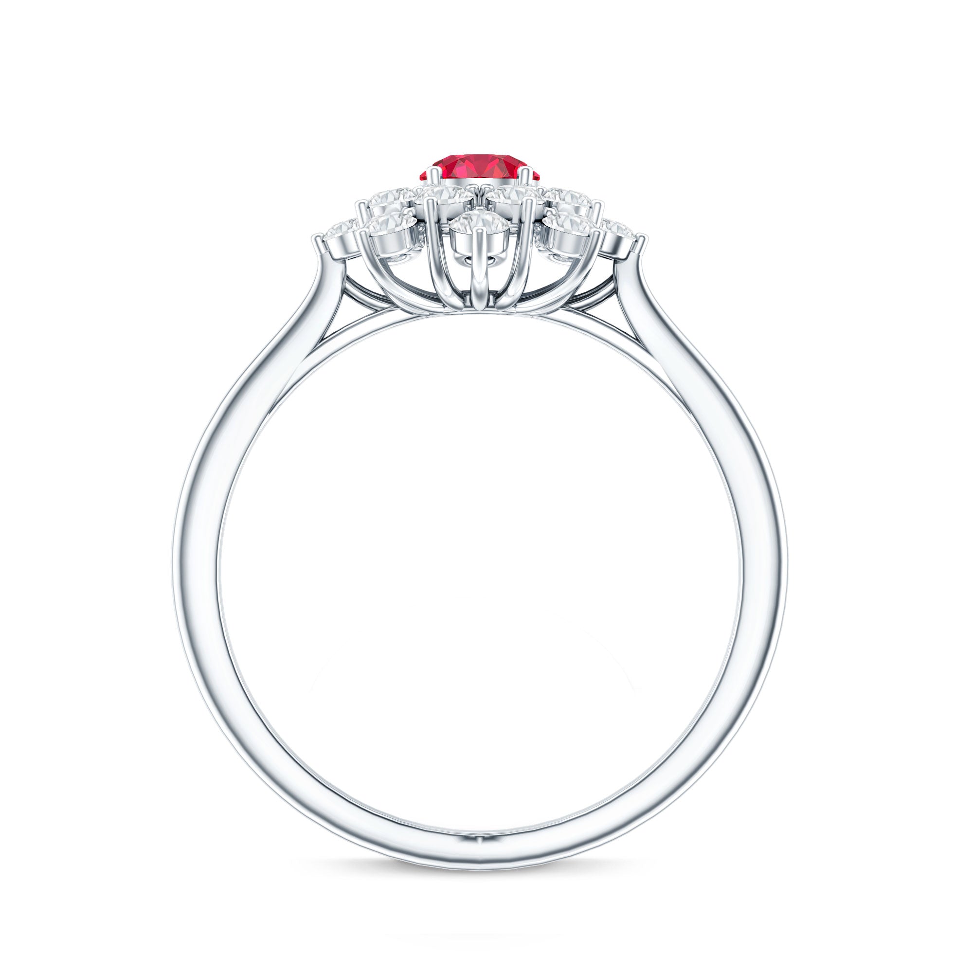 Lab Grown Ruby and Diamond Flower Cluster Engagement Ring