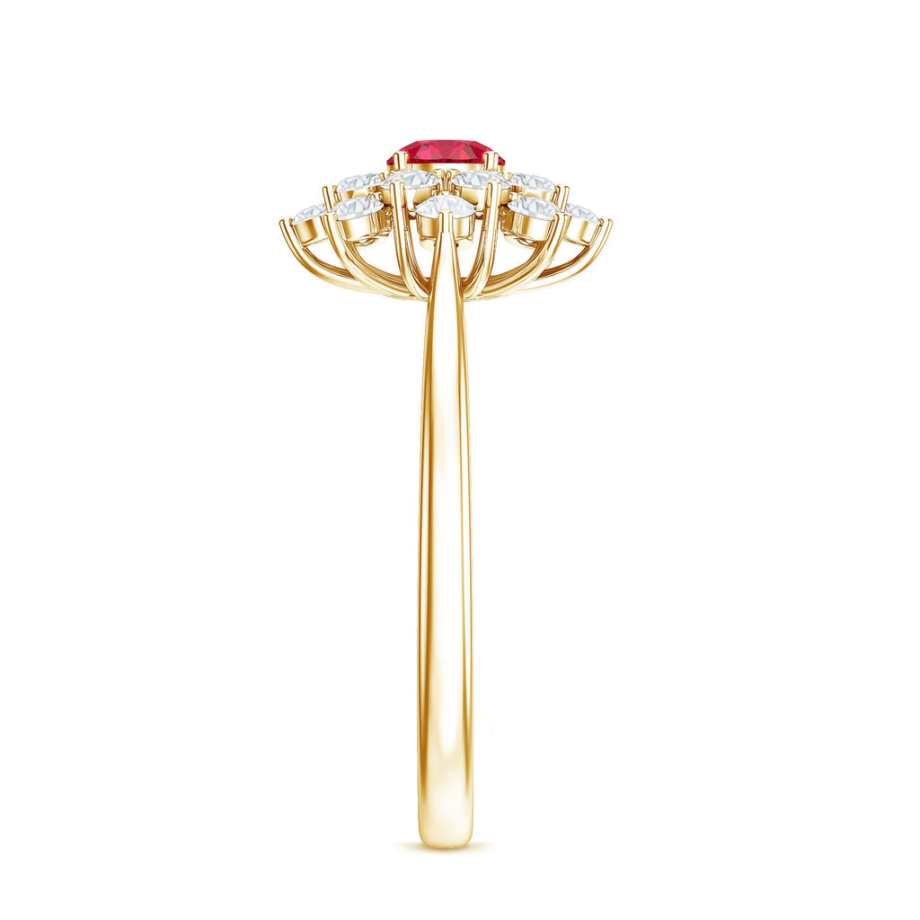 Lab Grown Ruby and Diamond Flower Cluster Engagement Ring