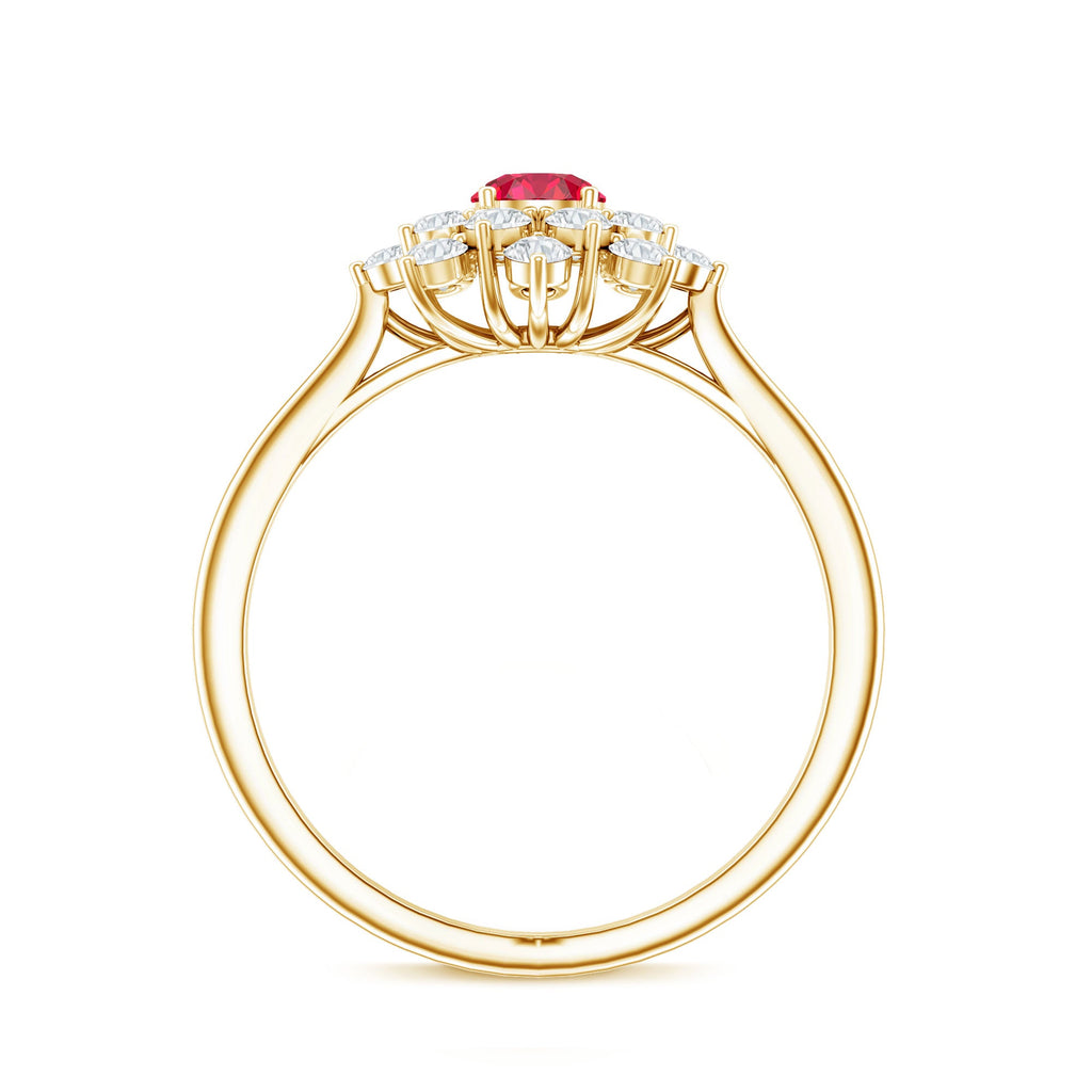 Lab Grown Ruby and Diamond Flower Cluster Engagement Ring