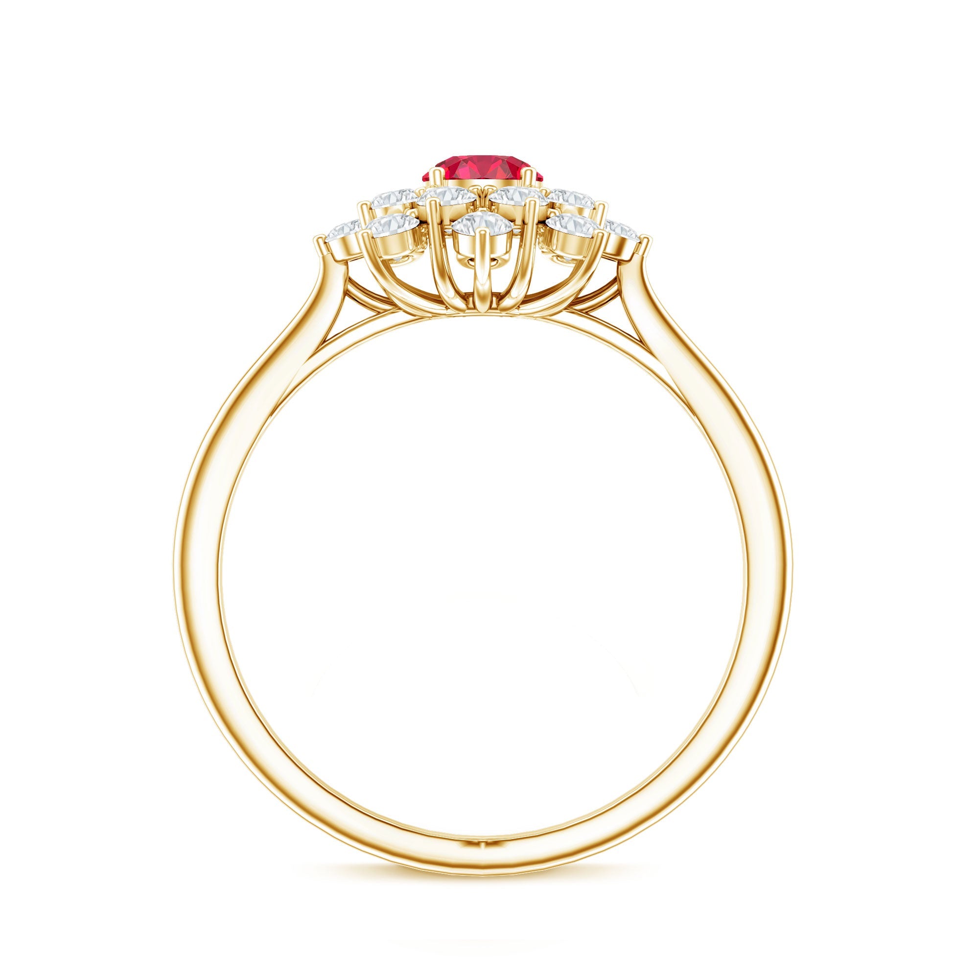 Lab Grown Ruby and Diamond Flower Cluster Engagement Ring