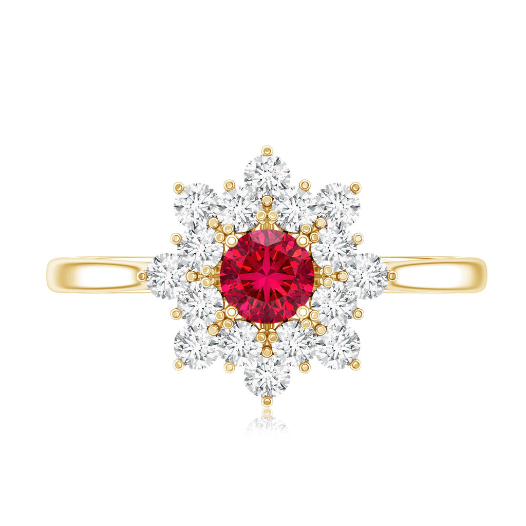 Lab Grown Ruby and Diamond Flower Cluster Engagement Ring