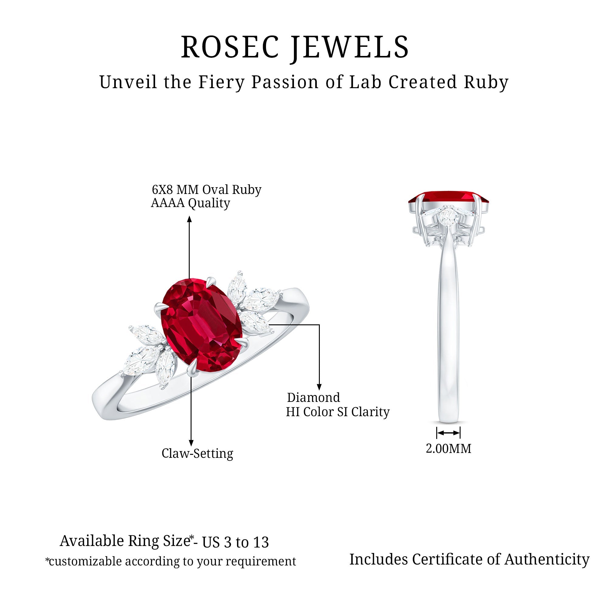 1.5 Carat Lab Created Ruby Oval Engagement Ring with Diamonds